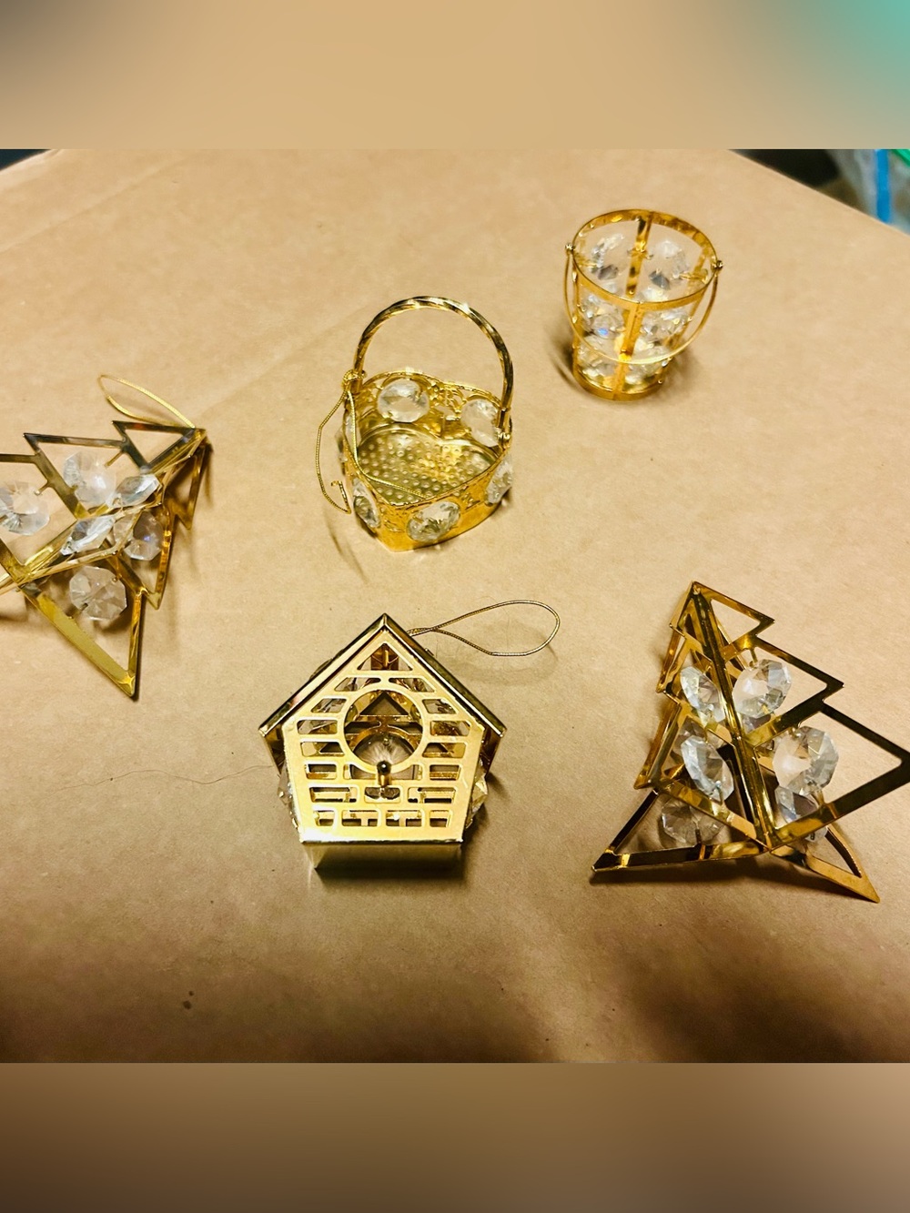Vintage 24K Gold Plated Austrian Crystal
Christmas Ornament - Set of 5